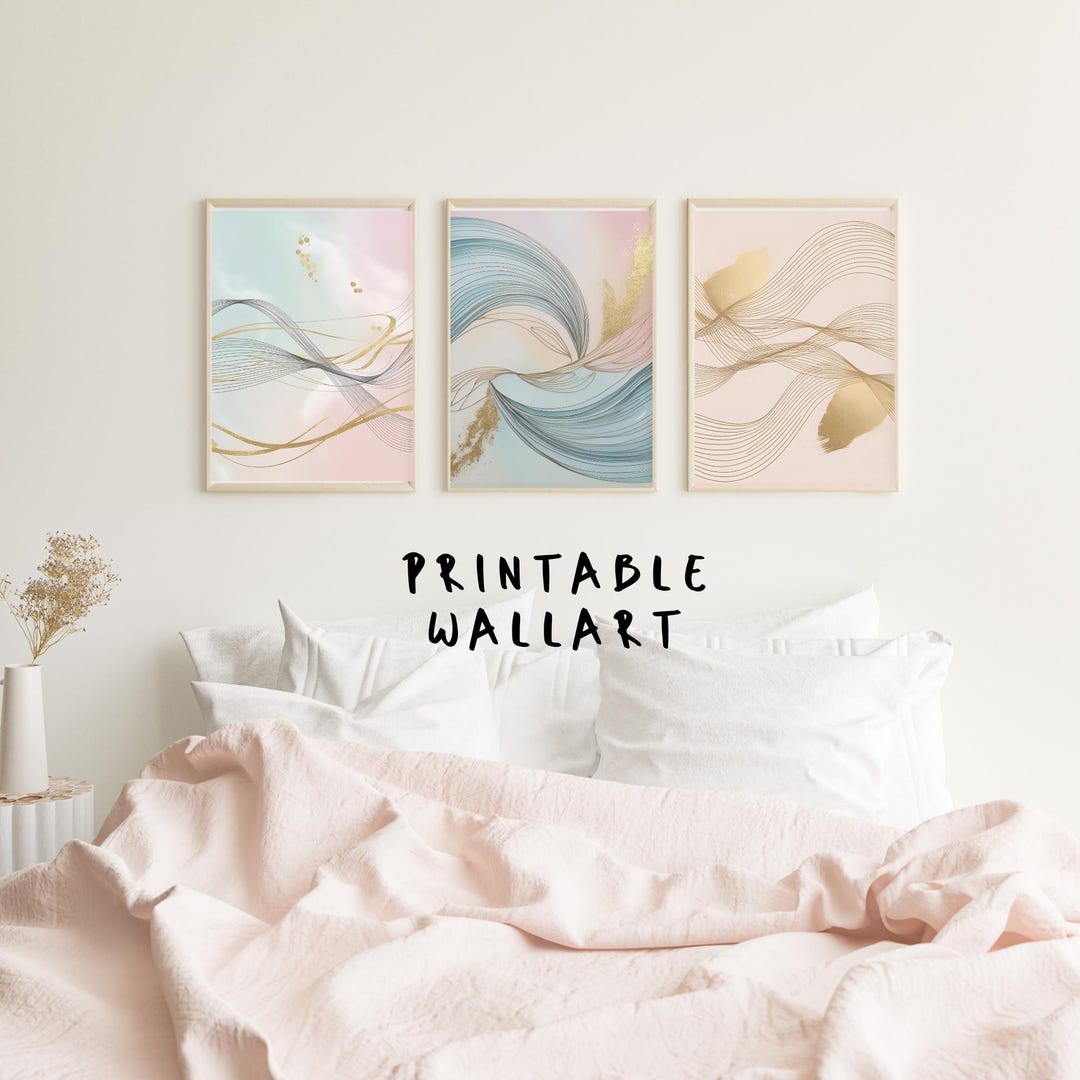 Wave Frequency Wall Art Set - 3 Panel Abstract Energy Printable - Minimalist Calm Flow Decor ... - Frequencies Sign Minimalist