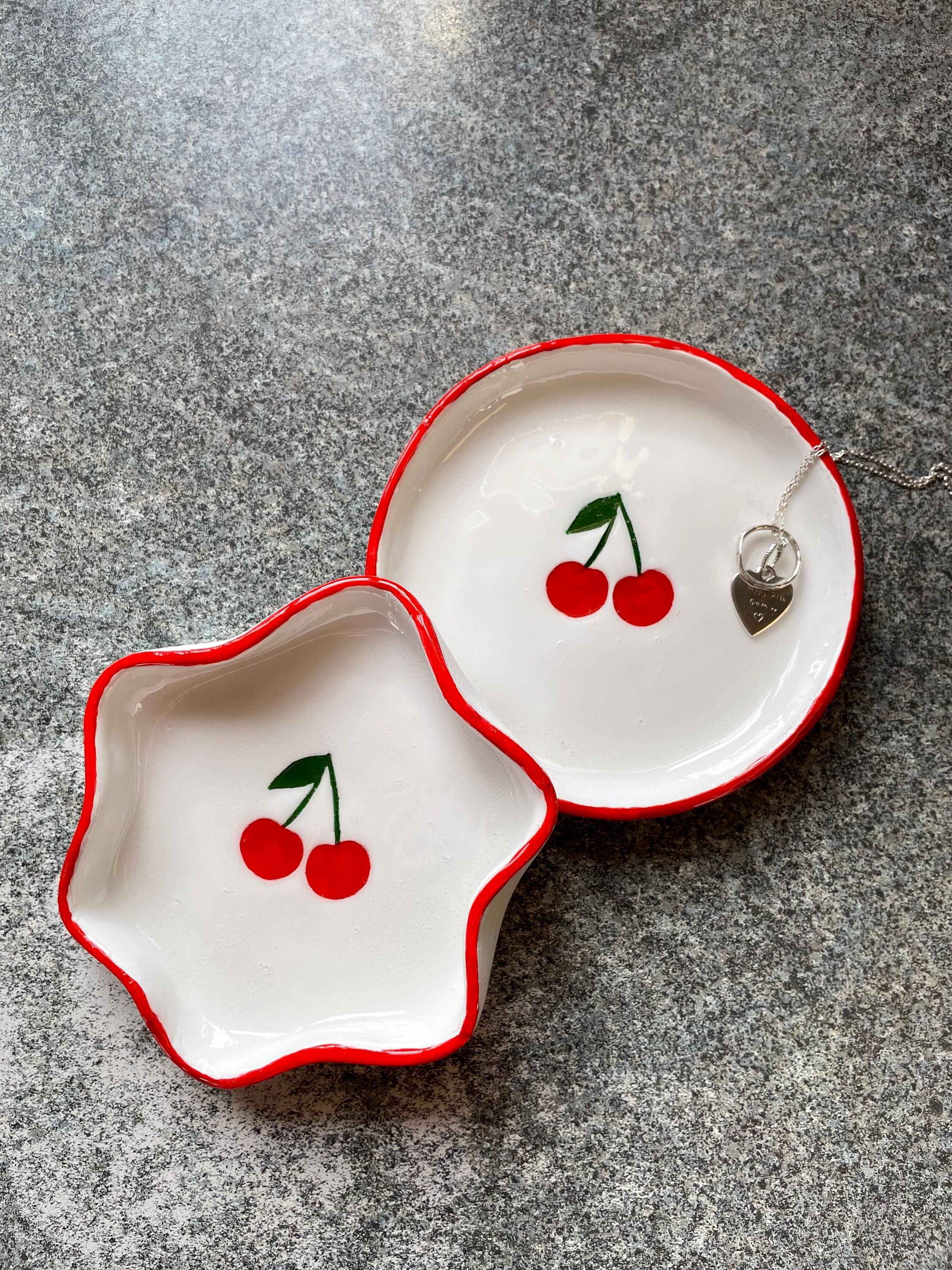 Handmade Cherry Trinket Dish, Cue Jewellery Dish, Girly Room Decor