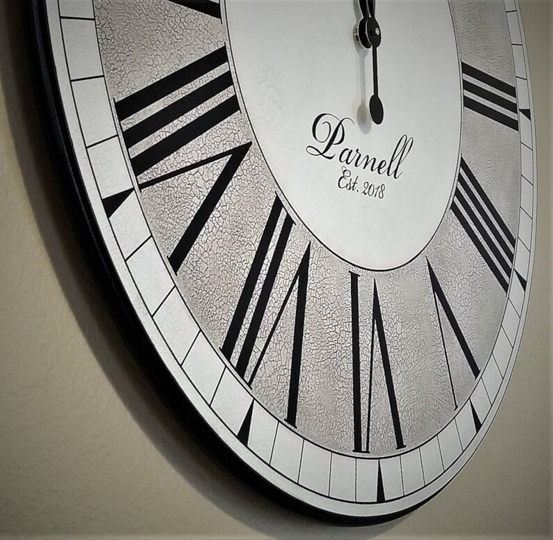 Large Custom Wall Clock Family Name And Established Date Roman Numerals Oxford Linen - Large Custom Photo Wall Clocks Large Custom Wall Clock Family Name And Established Date Roman Numerals Oxford Linen - Large Custom Photo Wall Clocks