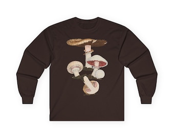 Mushroom Graphic Long Sleeve Tee, Nature Lover Shirt, Eco-Friendly Fashion, Gardening Gift, Bohemian Style Apparel, Fall Outfit