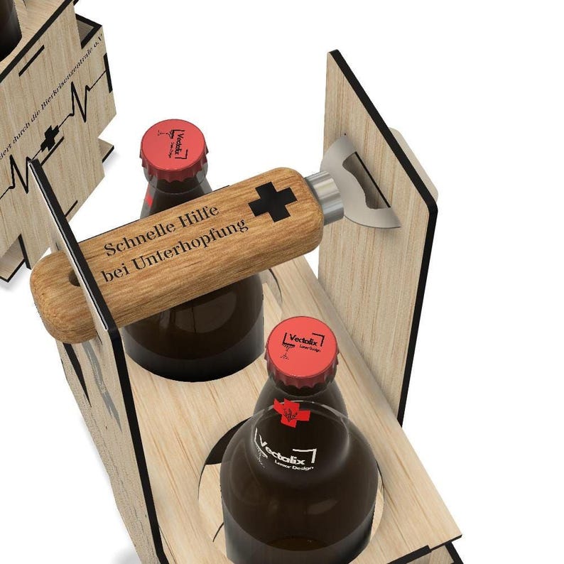 A wooden bottle opener with a bottle opener attached to it, designed to open beer bottles.