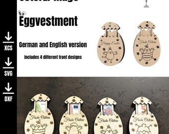 Laser Cut File Eggvestment – Easter Egg with Money Compartment SVG XCS DXF | DiY Wooden Gift Box | Easter Decoration | Digital Download