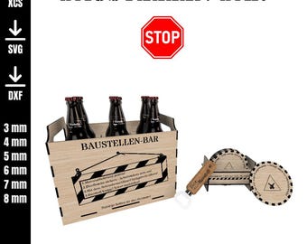 Construction site bar | Beer carrier laser cut file | SVG DXF XCS | Beer crate for 6 bottles + beer mat stand
