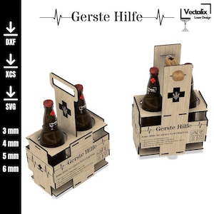 Archivo digital de corte láser | Portabotellas de cerveza Barley Help | SVG DXF XCS |
