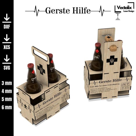 Digitale Laser Cut Datei | Gerste Hilfe Bierträger | SVG DXF XCS |