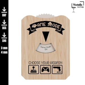 Digitaal lasergesneden bestand Spelmodus Parkeerschijf met 6 gamerstatussen voor nerdcadeaus SVG DXF XCS voor xTool Glowforge