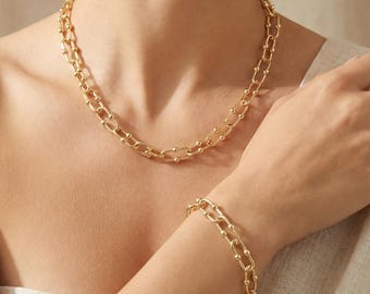 18K guldfyllt gemkedja halsband, rund kedja för DIY smyckesökande halsband armband