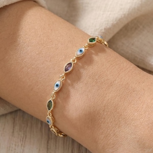 18K Gold Filled Evil Eye Bracelet,Teardrop Crystal Bracelet,Good Luck Protection Bracelet,Evil Eye Jewelry XT141