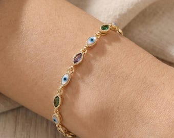 18K Gold Filled Evil Eye Bracelet,Teardrop Crystal Bracelet,Good Luck Protection Bracelet,Evil Eye Jewelry XT141
