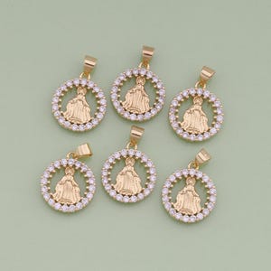 1pcs 18K Gold Filled Round Virgin Mary Pendant Our Lady Medallion Charm for DIY Religious Jewelry Finding Necklace Bracelet AD-975