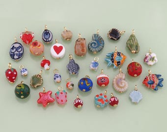 1pcs Flowers Ceramic Pendant Colorful Animal Shell Strawberry Ceramic Charm for DIY Jewelry Finding Necklace Bracelet RPL-172