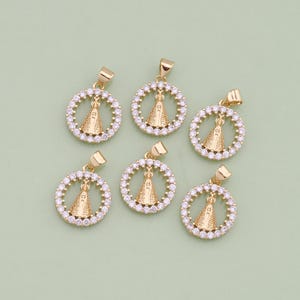 1pcs 18K Gold Filled Round Virgin Mary Pendant Our Lady Medallion Charm for DIY Religious Jewelry Finding Necklace Bracelet AD-999