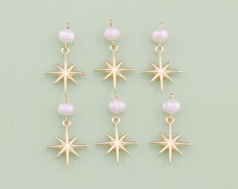 1pcs 18K Gold Filled Pearl North Star Pendant Starburst Charm for DIY Jewelry Finding Necklace Bracelet AD2710