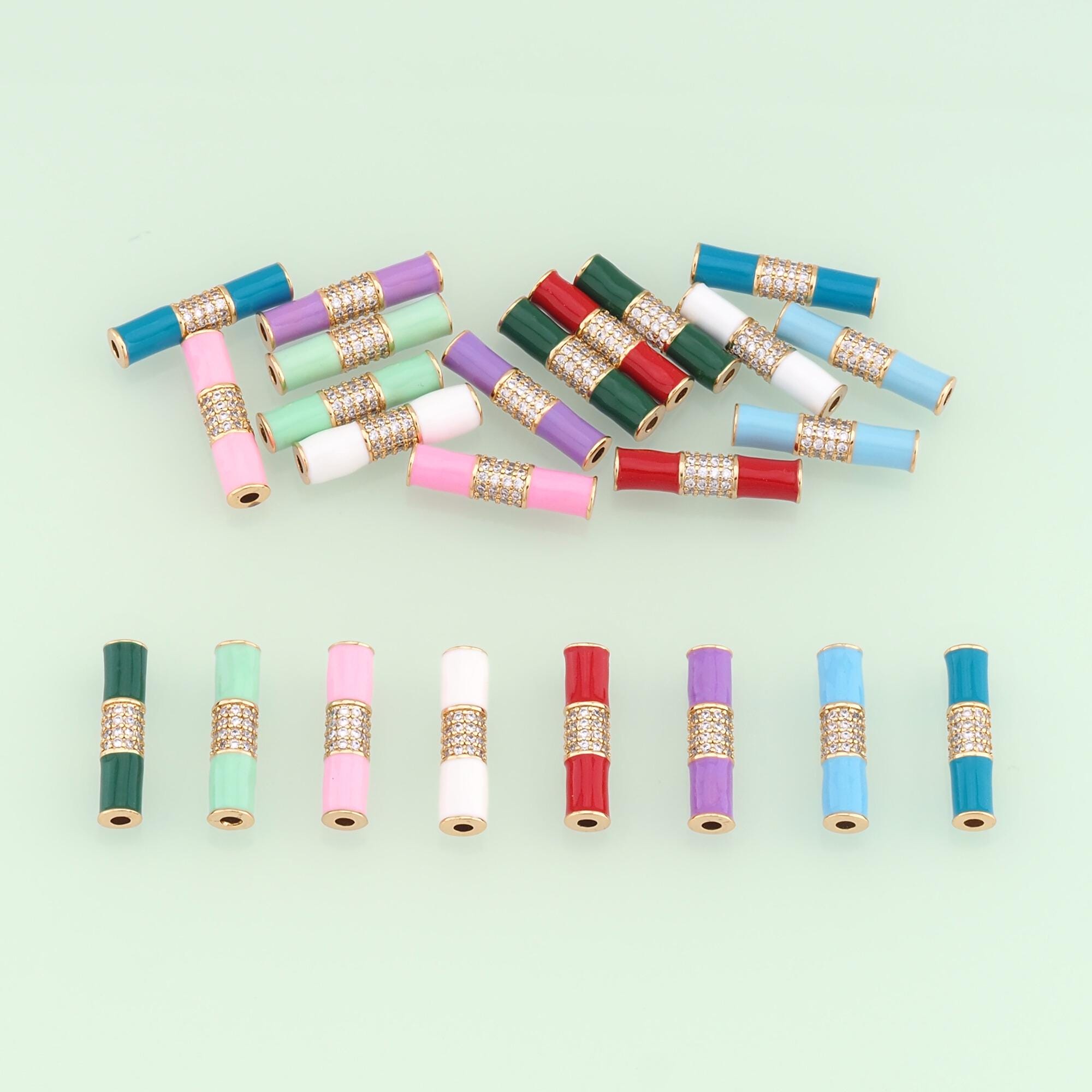 1pcs 18K Gold Filled Tube Spacer Beads Pendant Enamel Tube Charm for DIY Jewelry Finding Necklace Bracelet NY-703