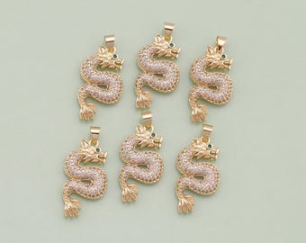 1pcs 18K Gold Filled DragonPendant Serpent Charm for DIY Jewelry Finding Necklace Bracelet AD1175