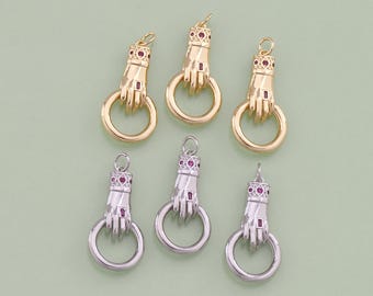 1pcs 18K Gold Filled Hamsa Pendant CZ Hand with Ring Charm for DIY Jewelry Finding Necklace Bracelet AD-1118