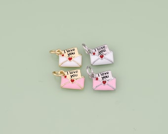 1pcs 18K Gold Filled Enamel Love Letter Pendant Love Letter Charm for DIY Jewelry Finding Necklace Bracelet AD3448