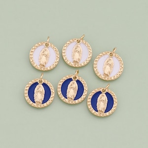 1pcs 18K Gold Filled Round Virgin Mary Pendant Our Lady Medallion Charm for DIY Religious Jewelry Finding Necklace Bracelet AD-1015