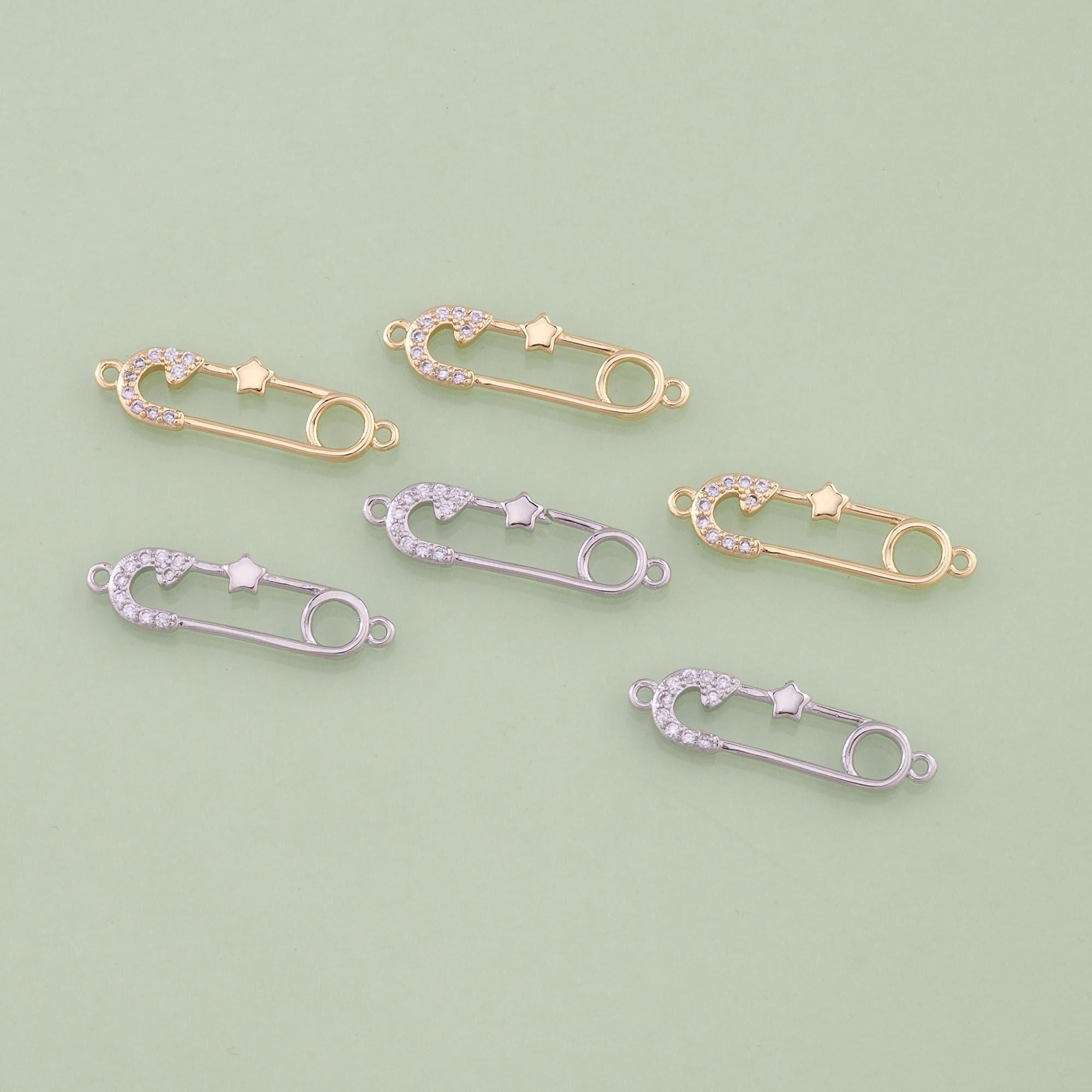 1pcs 18K Gold Filled CZ Safety Pin Pendant Safety Pin Charm For DIY…