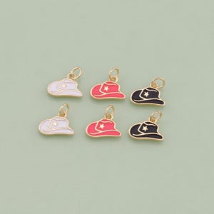 1pcs 18K Gold Filled Enamel Cowboy Hat Pendant Hat Charm for DIY Jewelry Finding Necklace Bracelet AD2335