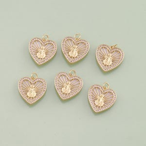 1pcs 18K Gold Filled Heart Shell Virgin Mary Pendant Our Lady Medallion Charm for DIY Religious Jewelry Finding Necklace Bracelet RPL-70