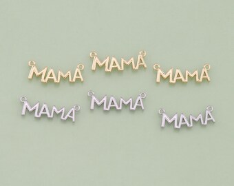 May include: Six metal charms with the word "MAMA" spelled out in a stylized font. Three charms are gold and three are silver.