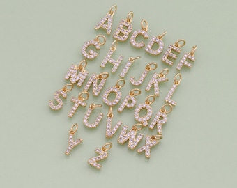 Letter Charm,18K Gold Filled Mini CZ Letter Pendant Initial Charm for DIY Jewelry Finding Necklace Bracelet