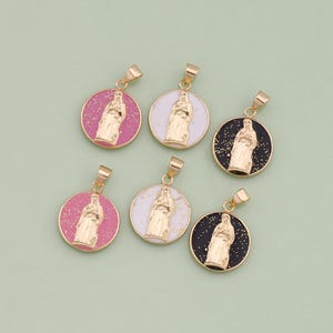 1pcs 18K Gold Filled Round Virgin Mary Pendant Our Lady Medallion Charm for DIY Religious Jewelry Finding Necklace Bracelet AD-994