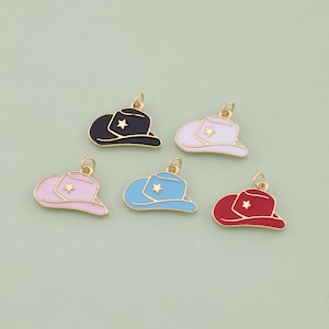 1pcs 18K Gold Filled Enamel Cowboy Hat Pendant Hat Charm for DIY Jewelry Finding Necklace Bracelet RPL-58