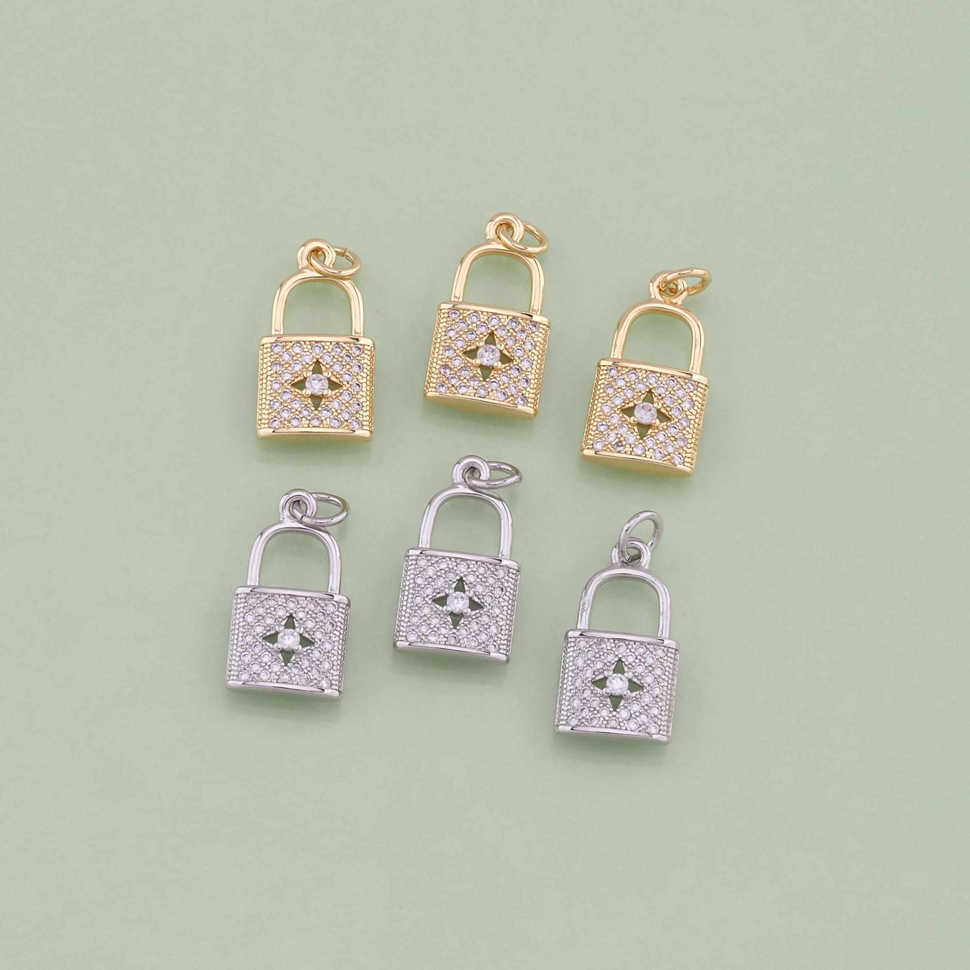 1pcs 18K Gold Filled CZ Lock Pendant Star Lock Charm for DIY