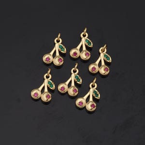 18K Gold Filled Cherry Pendant Fruit Charm for DIY Jewelry Finding Necklace Bracelet