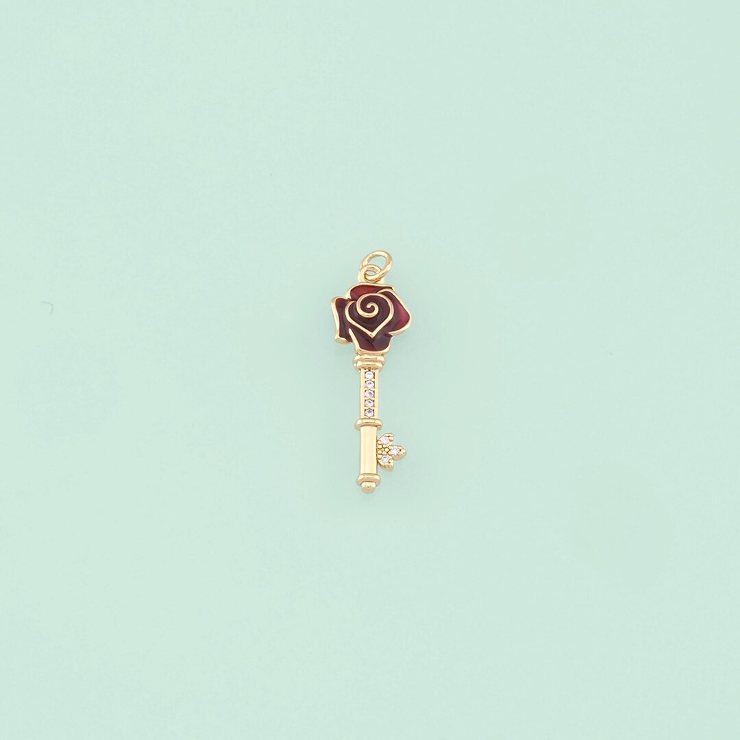 Key Rose 1pcs 18K Gold Filled Enamel Rose Key Pendant Key Charm for DIY Jewelry ...