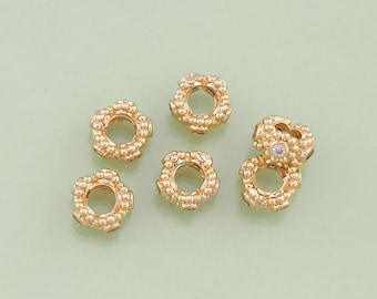 1pcs 18K Gold Filled Flowers Spacer Beads Pendant Large Hole Beads Charm for DIY Jewelry Finding Necklace Bracelet Hole:4mm RPL-148