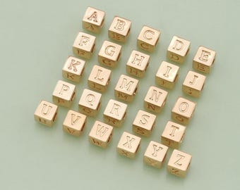 18K Gold Filled Cube Letter Pendant Initial Charm for DIY Jewelry Finding Necklace Bracelet 6mm