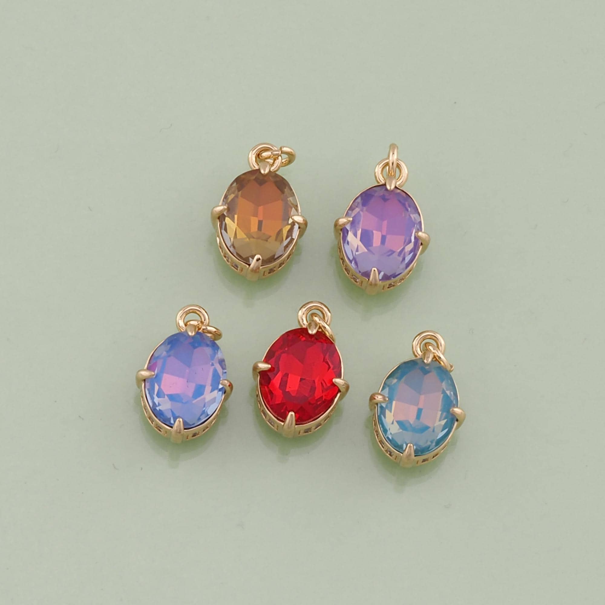 18K ゴールドフィルド オーバル クリスタル ペンダント チャーム 1個