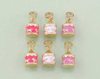 1 colgante de carrusel de esmalte chapado en oro de 18 quilates, ideal para crear joyas, collares y pulseras (AD1921)