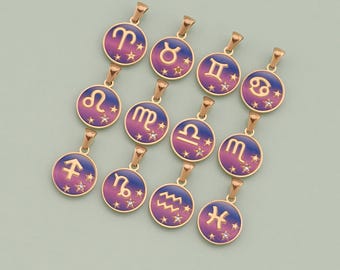 18K Gold Filled Pink Zodiac Pendant Zodiac Symbols Constellation Charm for DIY Jewelry Finding Necklace Bracelet LW6