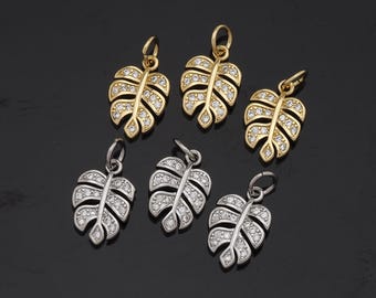 18K Gold gefüllte Blatt Anhänger Monstera Charme für DIY Schmuck finden Halskette Armband AD-459