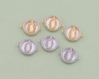 1pcs 18K Gold Filled CZ Virgin Mary Pendant Connector Charm for DIY Jewelry Finding Necklace Bracelet AD2390