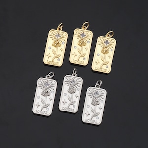 1 stücke 18K Gold gefüllte Tarot Karten Anhänger Blumen Charme für DIY Schmuck finden Halskette Armband AD-830