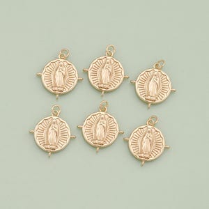 1pcs 18K Gold Filled Round Virgin Mary Pendant Our Lady Medallion Charm for DIY Religious Jewelry Finding Necklace Bracelet AD-1004