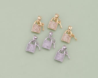 1pcs 18K Gold Filled CZ Key Lock Pendant Key Lock Charm for DIY Jewelry Finding Necklace Bracelet AD1776
