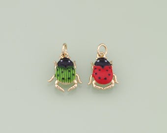 1pcs 18K Gold Filled Enamel Ladybug Pendant Insect Charm for DIY Jewelry Finding Necklace Bracelet AD3512