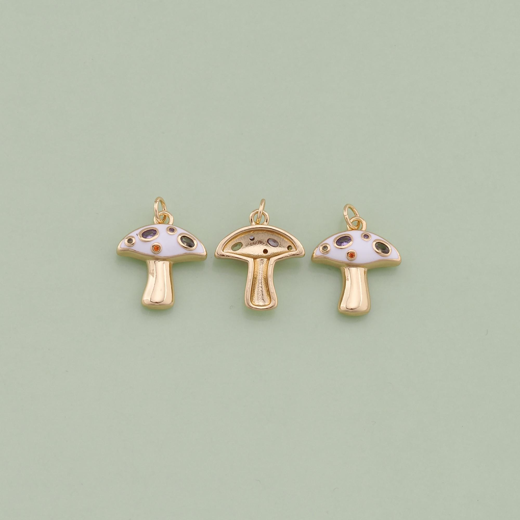 Ciondolo a forma di fungo in smalto oro 14k: ciondolo con pietra preziosa (35 x 20 mm) - Italia