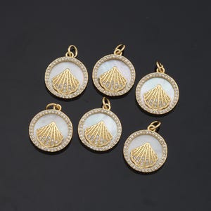 18K Gold Filled Round Shell Pendant Charm for DIY Jewelry Finding Necklace Bracelet AD-749