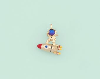 1pcs 18K Gold Filled Enamel Astronaut Pendant Rocket Charm for DIY Jewelry Finding Necklace Bracelet NY-454