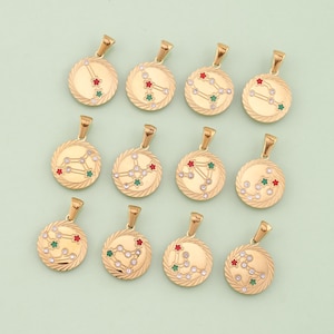 18K Gold Filled Zodiac Pendant Zodiac Symbols Constellation Charm for DIY Jewelry Finding Necklace Bracelet LW12