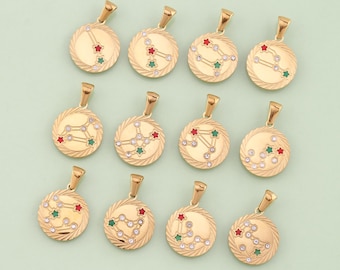 18K Gold Filled Zodiac Pendant Zodiac Symbols Constellation Charm for DIY Jewelry Finding Necklace Bracelet LW12