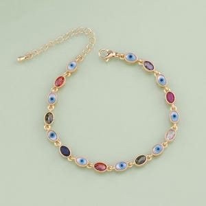 18K Gold Filled Evil Eye Bracelet,Oval Crystal Bracelet,Good Luck Protection Bracelet,Evil Eye Jewelry XT142