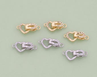 18K Gold Filled CZ Heart Link Clasp,Carabiner Lock Connector,Spring Push Gate for DIY Jewelry Finding Necklace Bracelet AD2747
